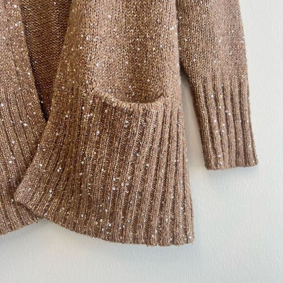 J. Jill Womens Small Brown Wool Open Cardigan Sweater Pockets Sequin Sparkle - Picture 4 of 9